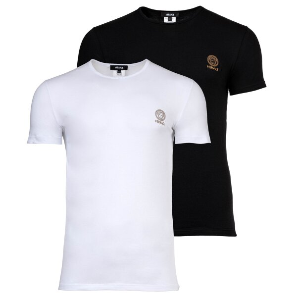 VERSACE Mens T-shirt, 2-pack - Undershirt, Crew Neck, Stretch Cotton White/Black M (Medium)