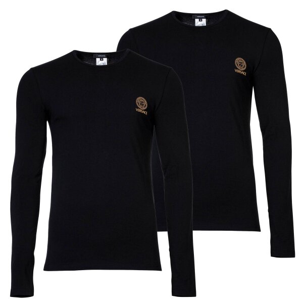 VERSACE Mens Long Sleeve Shirt, 2 Pack - TOPEKA, Long Sleeve, Round Neck, Organic Cotton, Bi-Stretch Black M (Medium)