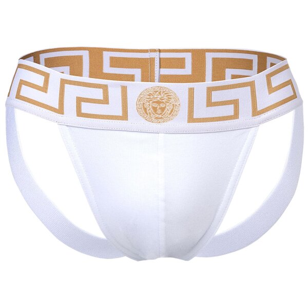 VERSACE Mens Jockstrap - Jocks, Tanga Briefs, Stretch Cotton White XL (X-Large)