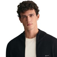 GANT Herren Pique-Strickjacke - COTTON PIQUE ZIP CARDIGAN, Reißverschluss, Baumwolle Schwarz L