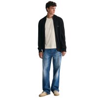 GANT Herren Pique-Strickjacke - COTTON PIQUE ZIP CARDIGAN, Reißverschluss, Baumwolle Schwarz L