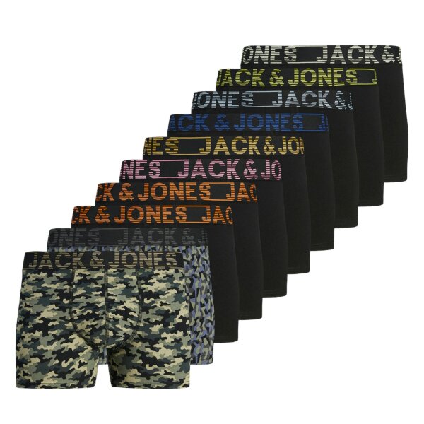JACK&JONES Mens Boxer Shorts, 10 Pack - JACDANNY, Trunks, Cotton Stretch, Camouflage Black/Green/Blue S (Small)