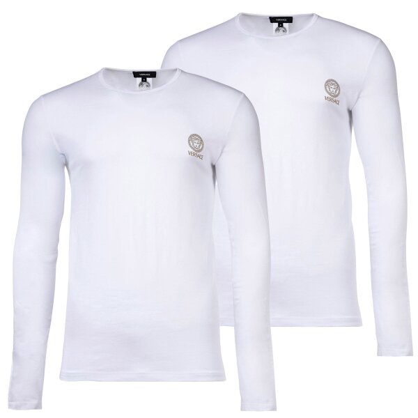 VERSACE Mens Long Sleeve Shirt, 2 Pack - TOPEKA, Long Sleeve, Round Neck, Organic Cotton, Bi-Stretch White S (Small)