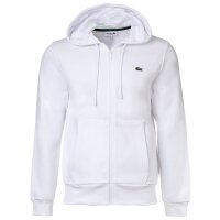 LACOSTE mens sweat jacket with hood - zip, brushed fleece, cotton blend White S (Small)