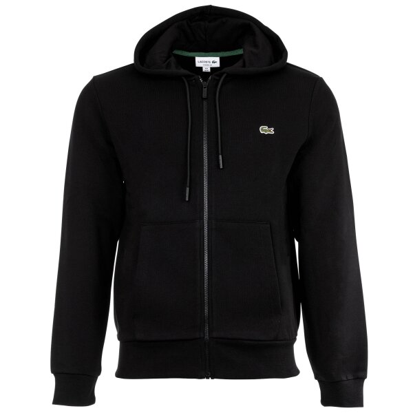 LACOSTE Herren Sweatjacke mit Kapuze - Zipper, aufgerautes Fleece Schwarz S