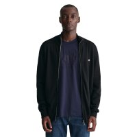 GANT Herren Strickjacke - CASUAL COTTON ZIP CARDIGAN, Stehkragen, Baumwolle Schwarz M