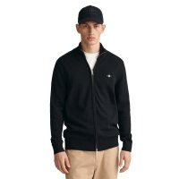 GANT Herren Strickjacke - CASUAL COTTON ZIP CARDIGAN, Stehkragen, Baumwolle Schwarz M