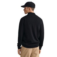 GANT Herren Strickjacke - CASUAL COTTON ZIP CARDIGAN, Stehkragen, Baumwolle Schwarz M