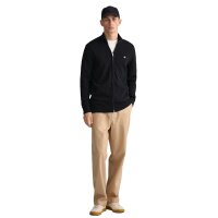 GANT Herren Strickjacke - CASUAL COTTON ZIP CARDIGAN, Stehkragen, Baumwolle Schwarz M