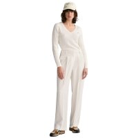GANT Damen Cable-Strickpullover - STRETCH COTTON CABLE V-NECK, Zopfstrick Ecru S
