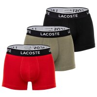 LACOSTE Herren Boxershorts, 3er Pack - Trunks, Casual, Cotton Stretch, Logobund Schwarz/Rot/Grün S