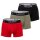 LACOSTE Herren Boxershorts, 3er Pack - Trunks, Casual, Cotton Stretch, Logobund Schwarz/Rot/Grün S