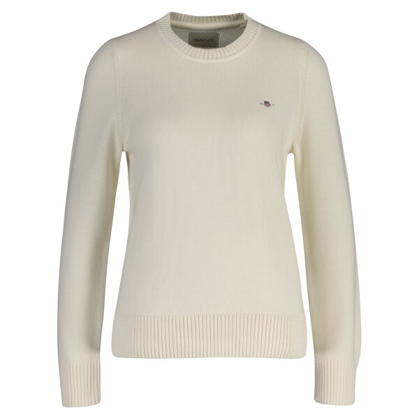 GANT Damen Strickpullover - CLASSIC COTTON C-NECK, Rundhals, Feinstrick, Baumwolle Creme L