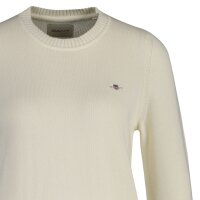 GANT womens knitted jumper - CLASSIC COTTON C-NECK, round neck, fine knit, cotton Cream L (Large)