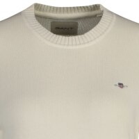 GANT womens knitted jumper - CLASSIC COTTON C-NECK, round neck, fine knit, cotton Cream L (Large)