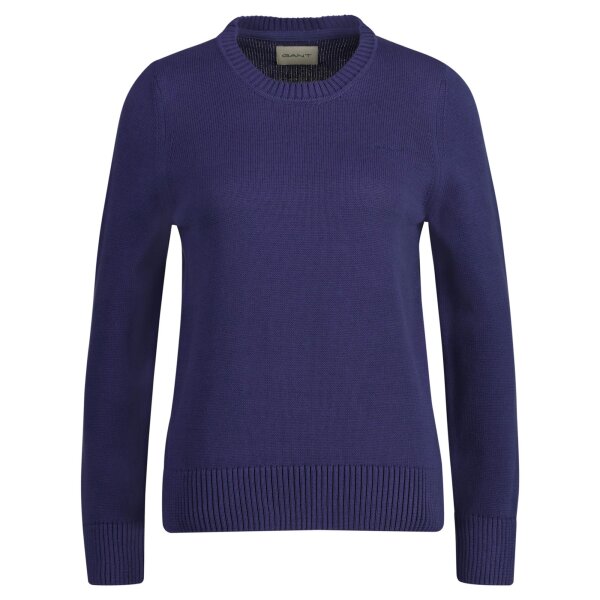 GANT womens knitted jumper - CLASSIC COTTON C-NECK, round neck, fine knit, cotton Blue (Dusty Navy) M (Medium)
