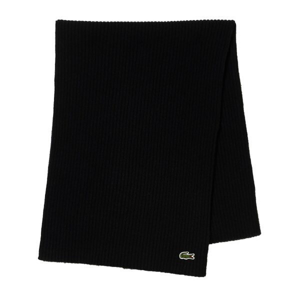 LACOSTE unisex scarf - logo, wool, single-coloured Black