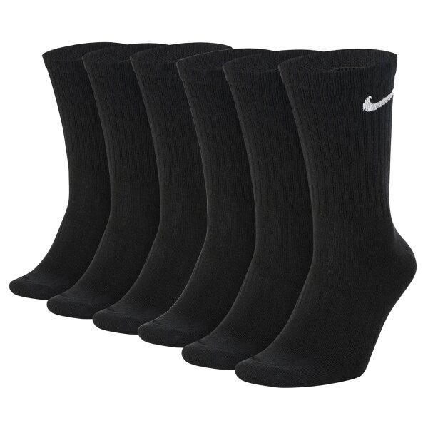 NIKE Unisex Tennis Socks, 6-pack - Cushioned - Training Crew Socks, Solid Color, Logo Black 38-42 (UK 5-8)