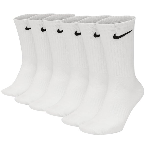 NIKE Unisex Tennissocken, 6er Pack - Cushioned - Training Crew Socks, einfarbig, Logo Weiß 38-42