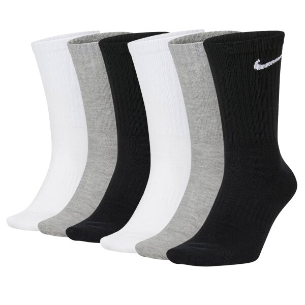 NIKE Unisex Tennis Socks, 6-pack - Cushioned - Training Crew Socks, Solid Color, Logo Black/Grey/White 38-42 (UK 5-8)