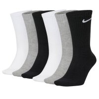 NIKE Unisex Tennissocken, 6er Pack - Cushioned - Training Crew Socks, einfarbig, Logo Schwarz/Grau/Weiß 38-42