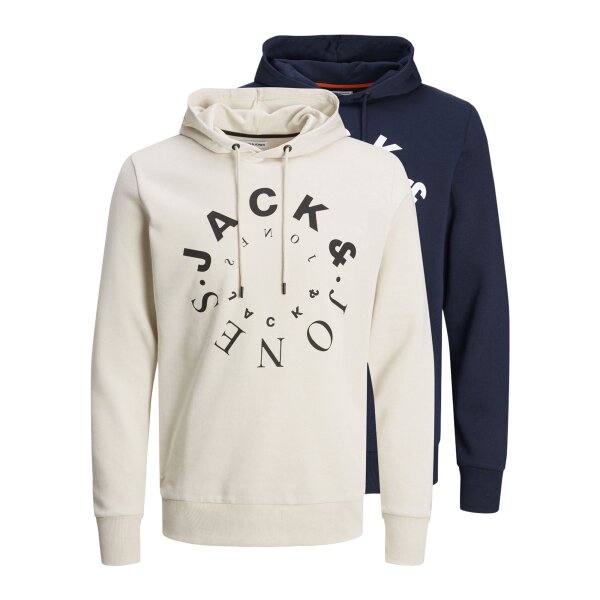 JACK&JONES mens hoodie, 2-pack - JJWARRIOR SWEAT HOOD, pullover, logo