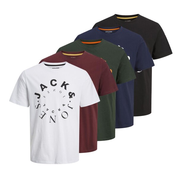 JACK&JONES Herren T-Shirt, 5er Pack - JJWARRIOR TEE CREW NECK, Kurzarm, Rundhals, Baumwolle