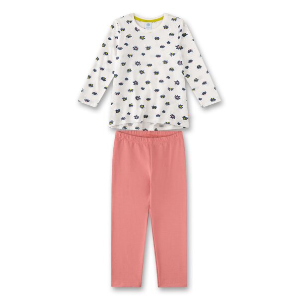 Sanetta Mädchen Schlafanzug, 2-tlg. Set - lang, Pyjama, Bio-Baumwolle, Motiv Rosa/Weiß 104
