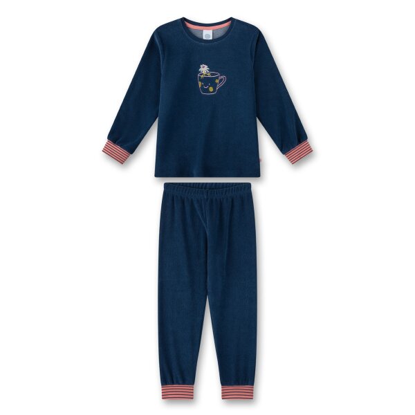 Sanetta Mädchen Schlafanzug, 2-tlg. Set - lang, Pyjama,Terry, Motiv Blau 128