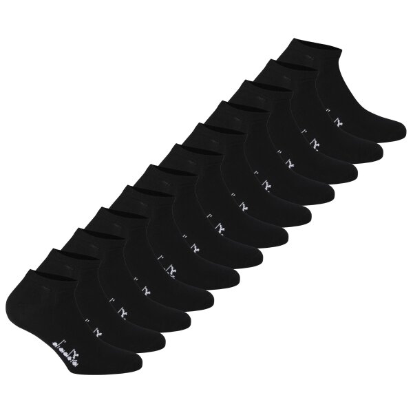 Diadora Unisex Sneaker Socken, 12er Pack - Sportsocken, Mercerisierte Baumwolle, Logo, einfarbig Schwarz 35-38