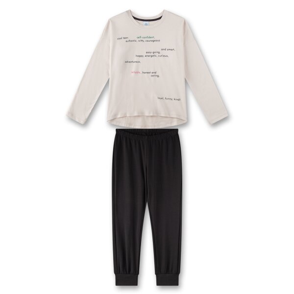 Sanetta Mädchen Schlafanzug, 2-tlg. Set - lang, Pyjama, Baumwolle, Motiv Beige/Braun 140