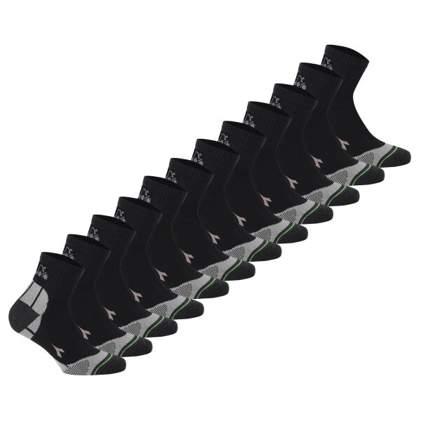 Diadora Unisex Quarter Sportsocken, 12er Pack - Socken, Logo, Muster Schwarz 35-38