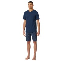 SCHIESSER Herren Schlafanzug, kurz - Casual Essentials, V-Ausschnitt, Baumwolle Dunkelblau S