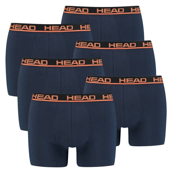 HEAD Mens Boxer Shorts, 6-Pack - Basic, Cotton Stretch, plain Dark Blue/Orange 2XL (XX-Large)