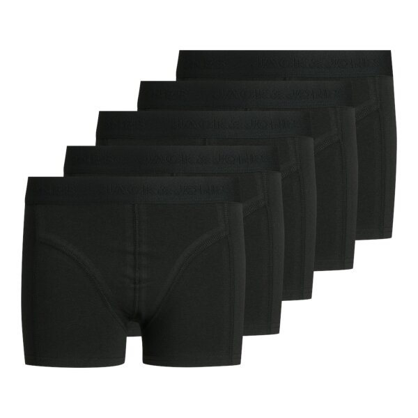 JACK&JONES Jungen Boxershorts, 5er Pack - JACSIMPLE TRUNKS, Baumwoll-Stretch, Logobund Schwarz 164