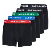 JACK & JONES Boys Boxer Shorts, Pack of 5 - JACHUEY TRUNKS, Cotton Stretch, Logo Waistband Black/Green/Blue/Red 128