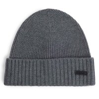 BOSS Mens Hat, Virgin Wool - Fati, Beanie, Ribbed Knit, One Size, Solid Colour Medium grey