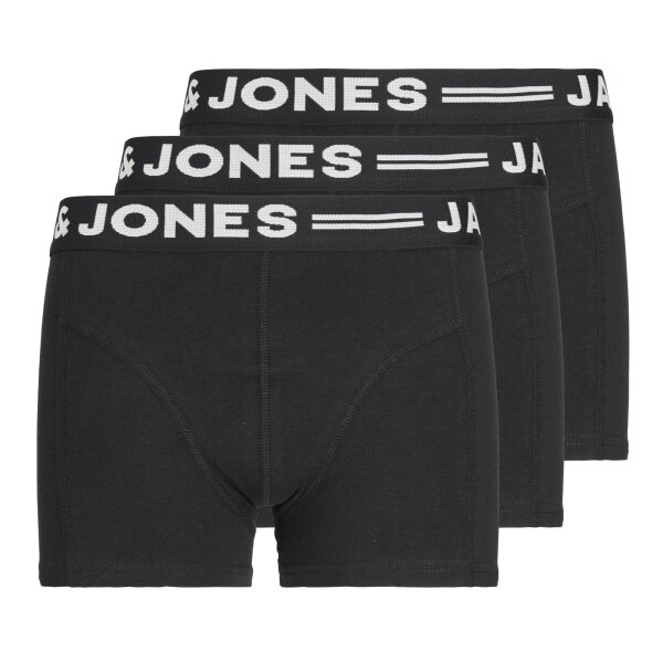 JACK & JONES Boys Boxer Shorts, Pack of 3 - SENSE TRUNKS, Cotton Stretch, Logo Waistband Black 128