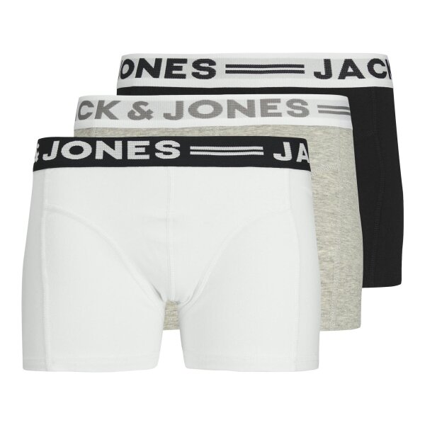 JACK & JONES Boys Boxer Shorts, Pack of 3 - SENSE TRUNKS, Cotton Stretch, Logo Waistband Black/White/Grey 176