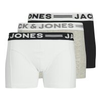 JACK&JONES Jungen Boxershorts, 3er Pack - SENSE TRUNKS, Baumwoll-Stretch, Logobund Schwarz/Weiß/Grau 176