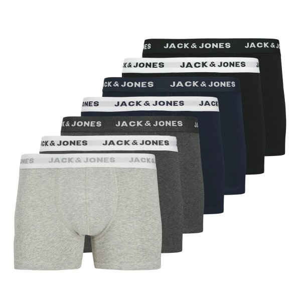 JACK&JONES Herren Boxer Shorts, 7er Pack - JACBASIC TRUNKS, Baumwoll-Stretch Schwarz/Dunkelblau/Grau XL