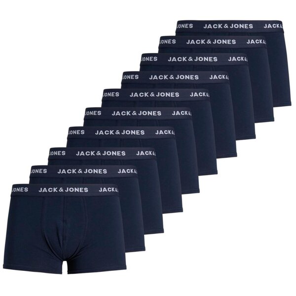 Jack & Jones Mens Boxer Shorts, 10 Pack - JACSOLID, Trunks, Cotton Stretch, Logo Unicolored Dark Blue 2XL (XX-Large)