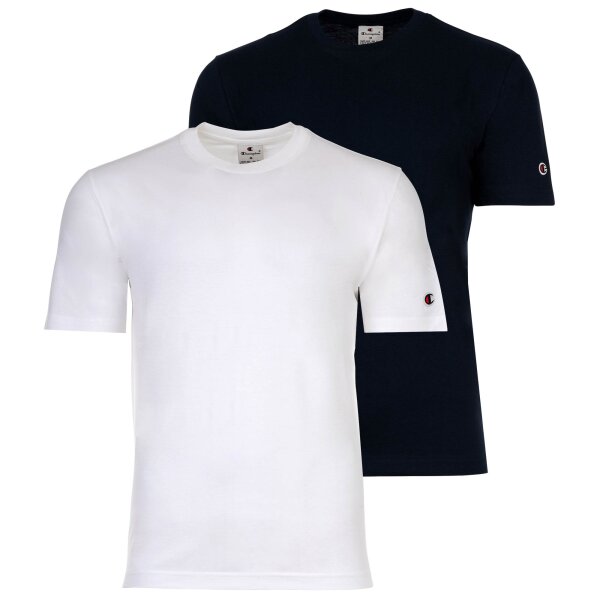 Champion Herren T-Shirt, 2er Pack - 2Pack Crew-Neck, Kurzarm, Rundhals, Baumwolle, einfarbig Weiß/Dunkelblau 2XL