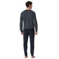 SCHIESSER Herren Schlafanzug, lang - Casual Nightwear, Single Jersey, Baumwolle, Rundhals Dunkelblau XL