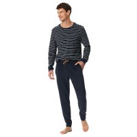 SCHIESSER mens pajamas, long - casual nightwear, single jersey, cotton, round neck Dark blue XL (X-Large)