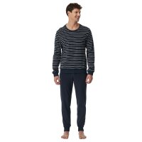 SCHIESSER mens pajamas, long - casual nightwear, single jersey, cotton, round neck Dark blue XL (X-Large)