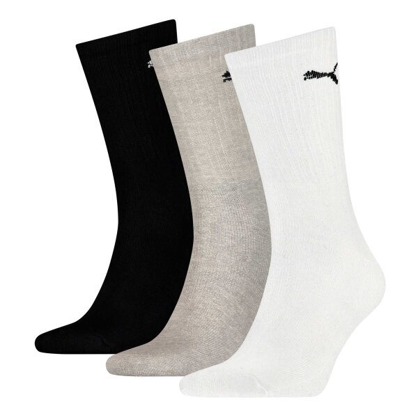 PUMA Unisex Sports Socks, 3 Pairs - Tennis Socks, Crew Socks, plain Black/White/Grey 43-46