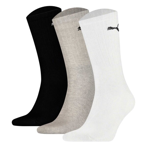 PUMA Unisex Sportsocken, 3 Paar - Tennissocken, Crew Sport Socken, einfarbig Schwarz/Weiß/Grau 43-46