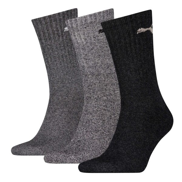 PUMA Unisex Sports Socks, 3 Pairs - Tennis Socks, Crew Socks, plain Dark grey/grey/light grey 39-42