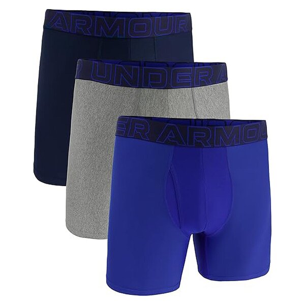 UNDER ARMOUR Herren Boxershorts, 3er Pack - Performance Tech Boxer Briefs Solid 6 in, Stretch, einfarbig Blau/Grau M